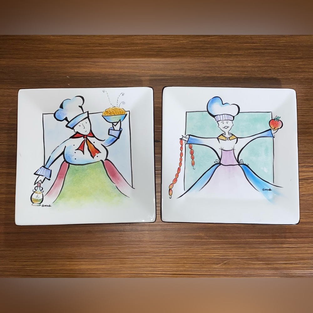 Sakura “Chefs” Handpainted Salad Plates, Set of 2, Dishwasher & Microwave Safe